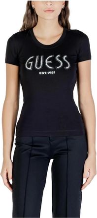 Guess Zwarte Bedrukte Korte Mouw T-shirt - Dames - T-shirts - Zwart - XS - Katoen - Tops