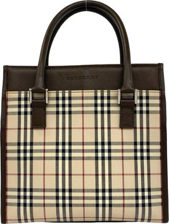 Burberry Beige Brown Canvas Leather Handbag Tote Bag (Pre-Owned)