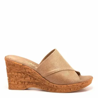 Onex Womens Christina Wedge Slide In Beige Elastic