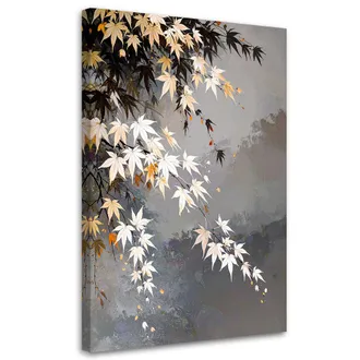 Feeby Cuadro En Lienzo Hojas De Arce Plantas Blanco-beige 70x100