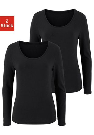 Vivance Langarmshirt VIVANCE aus elastischer Baumwoll-Qualit&auml;t, Damen, Gr. 32/34, schwarz, Single Jersey, Obermaterial: 95% Baumwolle, 5% Elasthan, unifarben,