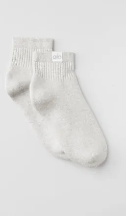 Alo | Quarter Crew Street Socks in White Heather, Size: Medium