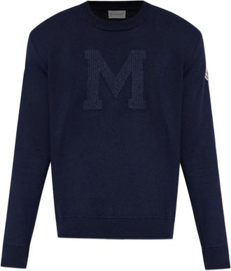 Moncler Logo-patch Sweatshirt - Heren - Ronde hals truien - Blauw - M - Katoen - Truien & Vesten