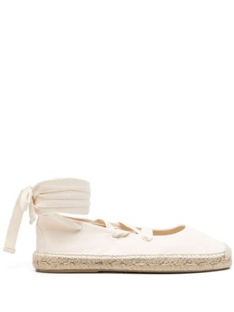 Polo Ralph Lauren lace-up flat espadrilles - women - Fabric/Fabric/Rubber - 9.5 - White