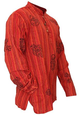 Shopoholic Fashion Unisex Stonewashed Striped Light Weight Hippy Grandad Shirt, New Maroon, 4XL