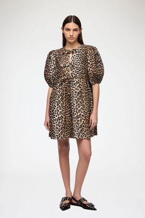 Ganni Mixed Leopard Cotton Mini Dress - Size 34 Organic