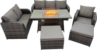 Fimous Garden Outdoor Rattan Furniture Set Rattan Love Sofa 3 Seater Sofa with 2 Big Footstools Dark Grey Mixed - Fimous