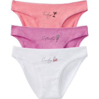 OnGossamer Cabana Cotton Assorted 3-Pack Bikinis in Plumeria/Wineberry/White at Nordstrom, Size Medium