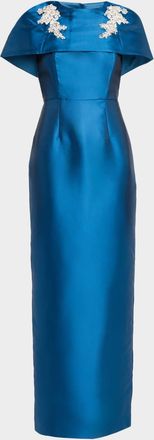 Mestiza New York Eve Cape Silk Twill Column Gown