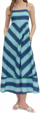 Entro Darlene Sleeveless Midi Dress In Navy Blue / Green Stripe