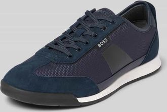 HUGO BOSS Low Top Sneaker mit Leder-Besatz Modell Nitan in Marine, Gr&ouml;&szlig;e 40