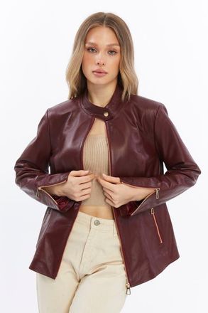 FURNIQ Elspeth Leather Jacket in Burgundy at Nordstrom, Size X-Small