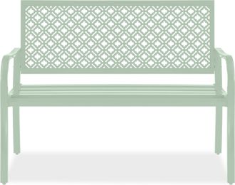Best Choice Products Indoor Outdoor Steel Garden Bench w/ Geometric Backrest, Foot Levelers