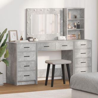 Berkfield Home 3 Piece Dressing Table Set with LED - Concrete Grey Engineered Wood