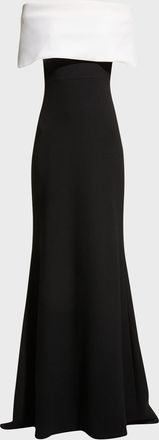 Lela Rose Off-the-Shoulder Two-Tone Gown