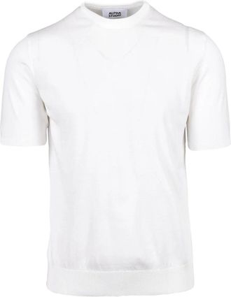 Alpha Studio White Men Cotton Crewneck Pullover Top