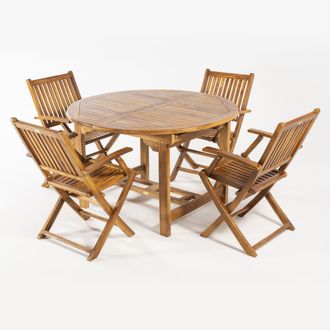 ED&Egrave;N JARD&Iacute; Conjunto de 4 sillones plegables y mesa extensible de teca 120-180 cm