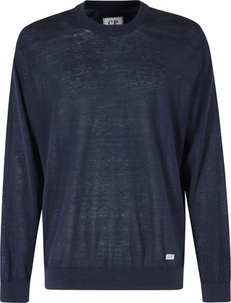 C.P. Company Blue Flax Ribbed-Trim Linen Sweater