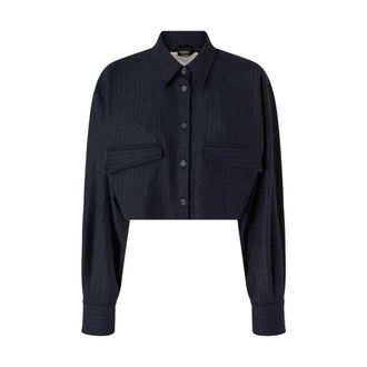 Pinko Pinko - Camicia Crop - Dames - Blouses & Shirts - Blauw - Maat: M/L Katoen