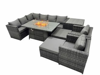 Fimous Rattan Garden Furniture Dining Set 10-seater with 2 Stools Side Table in Dark Grey