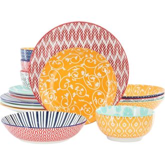 Elama Giovanna 16 Piece Assorted Porcelain Double Bowl Dinnerware Set in White at Nordstrom