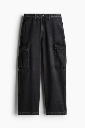 H&M Baggy Cargo Jeans - Schwarz