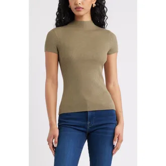 Open Edit Rib Knit Mock Neck Sweater in Olive Dusk at Nordstrom, Size Xx-Small