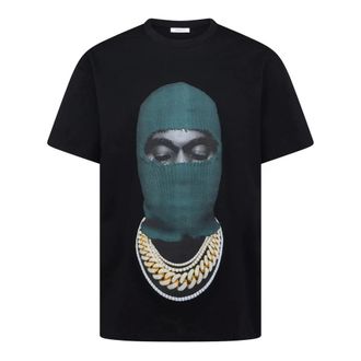 Ih Nom Uh Nit T-Shirts, male, Black, Size: 2XL Black Cotton T-shirt with Green Mask