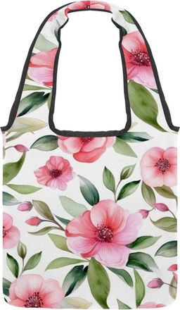 Generic Floral with Leaves Reversible Canvas Shoulder Tote - Double-Sided Print, 12oz Cotton, 27cm Drop, Fold-Flat Bag for Travel, Shopping, Street Outings
