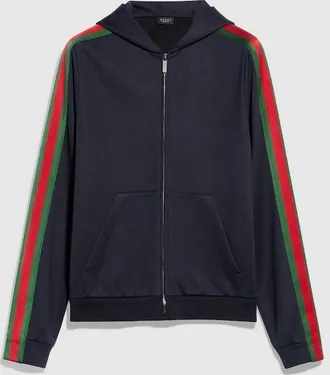 Gucci Silk Cotton Jersey Zip Jacket With Web, Size XXXL, Blue