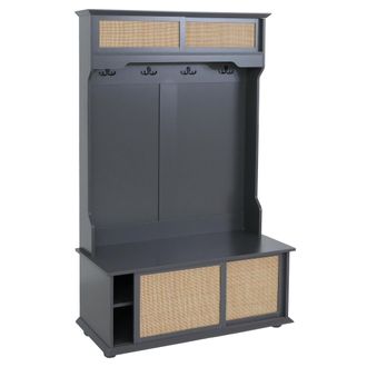 Hhg [nunca Usado] Perchero Hhg-655, Perchero De Pasillo De Madera, Melamina Kubu Rattan 163 X 100 X 47 Cm, Gris Oscuro