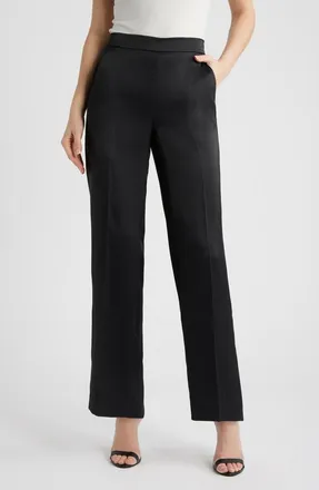 Anne Klein Satin Wide Leg Pants in Anne Black at Nordstrom, Size X-Large