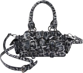 Generic Kexpery Womens PU handbag with leopard pattern, adjustable shoulder bag, studded details, for school, work and outings