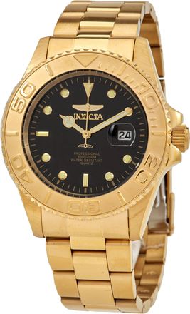 Invicta Pro Diver Quartz Black Dial Yellow Gold-tone Mens Watch 29946