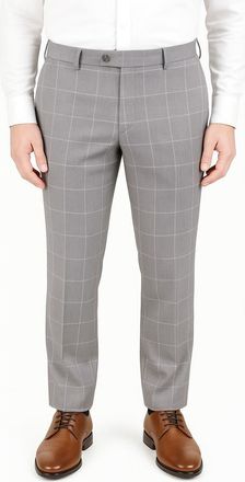 Berle Lightweight Windowpane Check Flat Front Mesh Weave Wool Dress Pants in Medium Grey at Nordstrom, Size 40