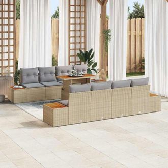 vidaXL Conjunto De Sof&aacute; De Jard&iacute;n 9 Pcs Beige Polirat&aacute;n Vidaxl