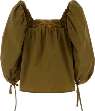 Saint Laurent Womens Blouse Green Nylon Cotton Elastane Sweater