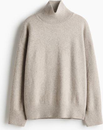 H&M Oversized Turtleneck Jumper in Light Taupe Melange at Nordstrom, Size Xx-Small