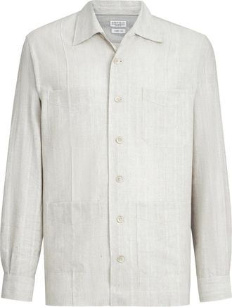 Brunello Cucinelli Overhemd met borstzak en jacquard - Beige