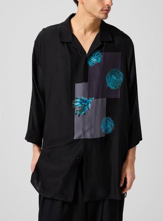 Yohji Yamamoto Mens Buttoned shoulders long pure silk shirt