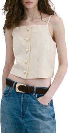 Mango Square Neck Button Front Top in Light/pastel Grey at Nordstrom, Size Small
