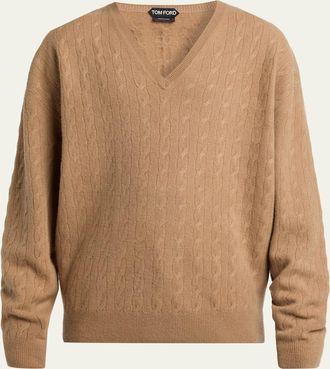 Tom Ford Mens Cable Knit Wool V-Neck Sweater