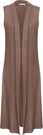 Janisramone Womens Sleeveless Open Collared Boyfriend Long Length Ladies Maxi Cardigan