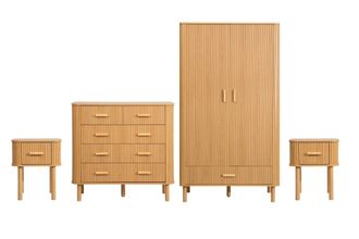 Birlea Oak Wooden 4 Piece Furniture Set Wardrobe Chest of Drawers Bedsides Axel in Brown