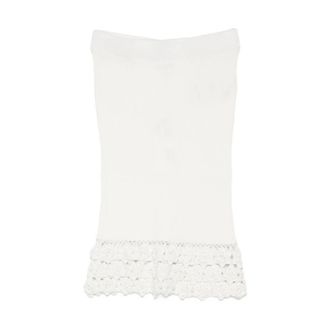 Ganni Midi Skirts, female, White, Size: S Cotton Midi Skirt with Embroidered Hem