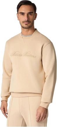 Brooks Brothers Cotton Crewneck Logo Sweater - Heren - Sweatshirts - Beige - XL - Katoen - Hoodies & sweatvesten