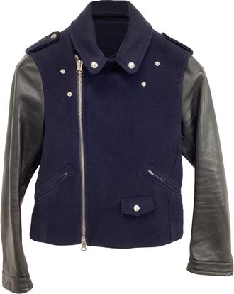 Acne Studios Cassady Jacket in Navy Blue Wool and Leather