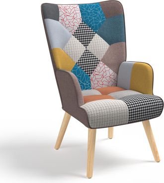 IDMarket Idmarket - Poltrona Scandinava Ivar In Tessuto Patchwork Multicolore