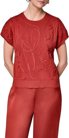 DKNY Embroidered Short Sleeve Cotton Sweater in Sunbaked at Nordstrom, Size X-Small