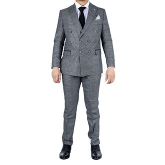 TruClothing Mens Classic Grey Double Breasted 2-Piece Suit Wool - Size 48 (Chest)